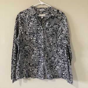 Chicos Blouse Button Down Long Sleeve Collared Top No Iron Black White Sz 3 (XL)
